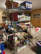Rolling shelf unit 18D x 36L x 76H Now think about it, the shelf is FULL of other lots. Do not sign up for an early pick time, it will still be full! NO CONTENTS!!