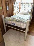 Twin size metal bed with Serta Bristol mattress and linens Very clean!!