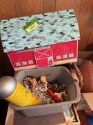 Children’s toys include board games, wooden dominoes, football, ball glove, Sunnyfield Farms barn and more