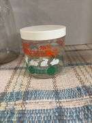 Half gallon milk bottle and cream spoon and painted jar