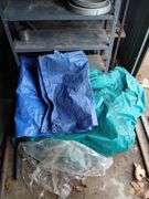 3 metal shelf units all are different sizes and some poly tarps, NO CONTENTS