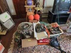Dip nets, fishing pole, targets, shotgun cleaning kits, camo, etc