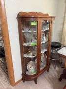 Schanz Furniture Amana walnut double curved glass china hutch w/ key 12D x 35L x 60H NO CONTENTS, needs to be a LATE PICKUP TIME!!!