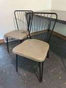 36x46 Lloyd metal and wood dinette table with 12” leaf and two chairs