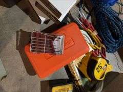 Rope, drop cords, bits, multipurpose plastic boxes, tape measure, bug spray, hooks, etc