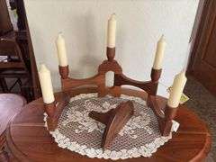 Amana walnut foldable candle holder and small half round shelf