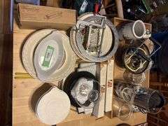 Pie plates, canning jar lids, vintage colander, pampered chef batter bowl, apple peeler