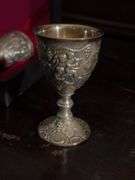 Set of 4 Corbell & Co silverplate mini goblets with cherubs and grapevines