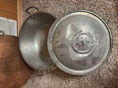 Tin dough mixing/raising pan and copper and brass 18" pan