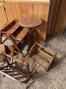 Small wood table, magazine rack, shelves, etc 6 pcs