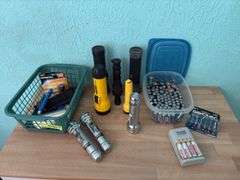 Flashlights and large quantity of AA batteries