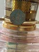 Aladdin kerosene lamp with pink Lincoln drape font, #23 burner, shade and correct chimney