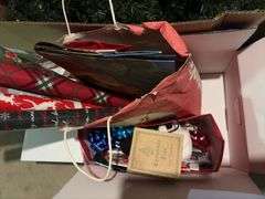 6.5’ prelit Christmas tree, tree stand, candles, wrap, etc