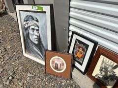 Group of Southwest and Native American inspired art, including drawing by Ron Bishop signed and numbered
