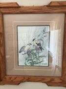 Schanz Furn Amana oak picture frame 21.5 x 22.5 w/ Landengerger Goldfinch print