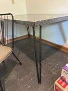 36x46 Lloyd metal and wood dinette table with 12” leaf and two chairs