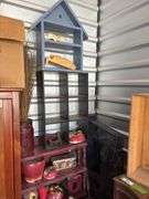 Two shelving units and lots of smaller shelves and storage items plus group of apple kitchen items