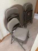 Tan/grey round card table and 4 chairs