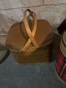 Square picnic basket, metal plaid picnic basket and tablecloth