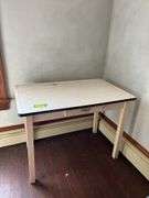 Enamel top table with single drawer 25D x 40L x 30H