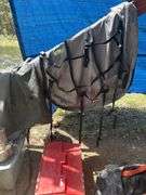 Axius car top carrier, tarps and tote of bags