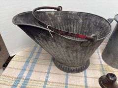 Coal bucket, bulk oil can and brass bell