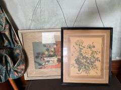 Hat boxes, old suitcase, wooden crutches, canning jars, cane, Booth Special foot warmer???