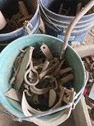 4 buckets and a box of farm iron