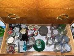 Educational materials, Avon products, candles and jars and a dresser drawer full of new kids unprinted Tee shirts