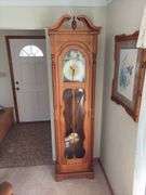 1985 dated and Signed Kraus Furniture Amana walnut Grandfather clock 12D x 23L x 83H