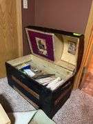 Humpback trunk w/ insert tray and a bunch of churchy books and literature
