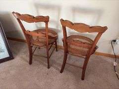 Walnut cane seat dining chairs, have been refinished by Schanz Furniture. Your bid x 2