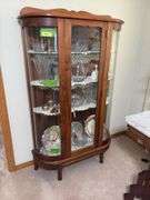 Schanz Furniture Amana walnut double curved glass china hutch w/ key 12D x 35L x 60H NO CONTENTS, needs to be a LATE PICKUP TIME!!!