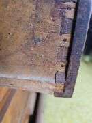 2pc oak cupboard with glass door top and 10 drawer base 26D x 56L x 90H Bring tools to take apart!