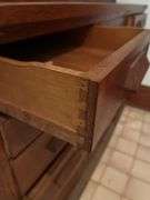 26D x 56L x 90H two piece kitchen cupboard with glass front doors on top and 15 drawers on bottom May need tools to take apart