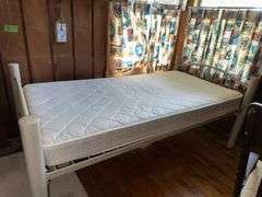 Twin size metal bed with Serta Bristol mattress and linens Very clean!!