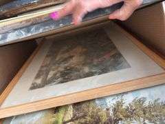 Large box of artwork does include some quality pieces, wildlife landscape, etc.