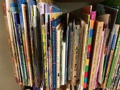 2 shelves of mostly kids books and young readers books