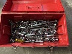 Red toolbox with tools