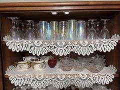 Mary Gregory painted blue vase, stemware, candle holders, pink bowl, 1907 souviner cup and more