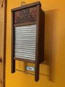 Unique wall hanging miniature washboard storage cupboard, with shot glasses inside!
