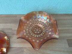 Three pieces marigold carnival glass, all unmarked