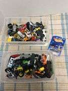 Matchbox style cars, 2 small totes