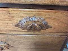 Kraus Furniture Amana walnut hutch with 4 glass doors on top, 5 drawers and 4 door base 22D x 66L x 73H NO CONTENTS, needs to  be a LATE PICK UP TIME!!