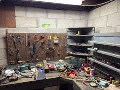 All tools on benchtop EXCLUDING VISE-bits, washers, torch, metal product drawers, torque wrench, etc