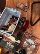 Tanned deer hide, stock refinishing set, variety of gun/hunting type items