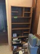 Two modern bookcases and a modern nightstand 10x24x58, 16x22x24 and 12x28x64 NO CONTENTS