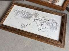 Sheep print, sheep painting on mirror, horse sketch and Elk sketch