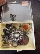 Various costume jewelry, dresser mirror, fingernail sets, watches, etc