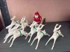 Vintage Plastic Santa and his 8 reindeer These are the really good ones!